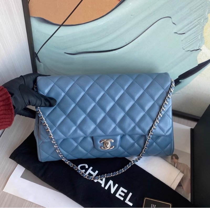 Chanel 香奈儿 cf信封包 蓝色银扣 羊皮单肩包 17开 成色:98新 尺寸-2