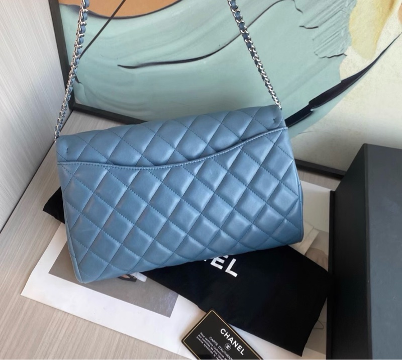 Chanel 香奈儿 cf信封包 蓝色银扣 羊皮单肩包 17开 成色:98新 尺寸-3