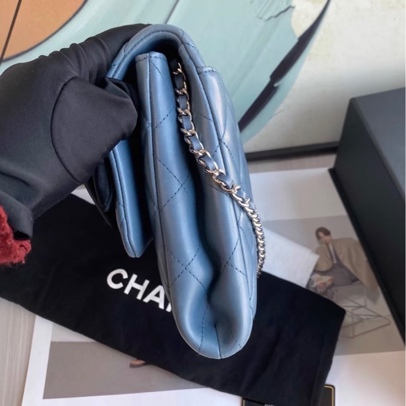 Chanel 香奈儿 cf信封包 蓝色银扣 羊皮单肩包 17开 成色:98新 尺寸-4