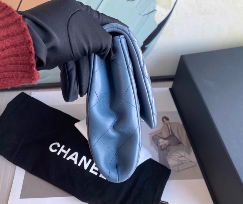 Chanel 香奈儿 cf信封包 蓝色银扣 羊皮单肩包 17开 成色:98新 尺寸-5