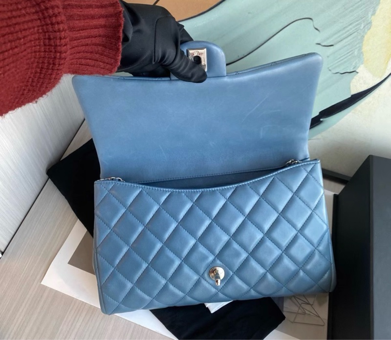 Chanel 香奈儿 cf信封包 蓝色银扣 羊皮单肩包 17开 成色:98新 尺寸-6