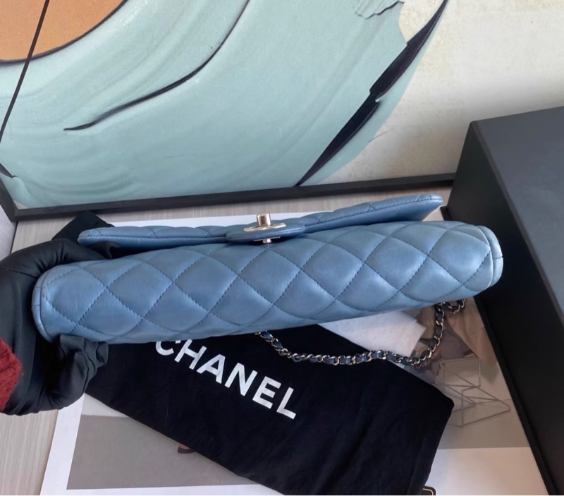 Chanel 香奈儿 cf信封包 蓝色银扣 羊皮单肩包 17开 成色:98新 尺寸-7