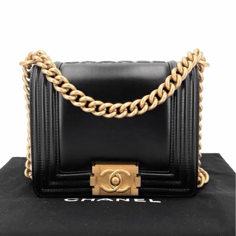 Chanel 22c 黑金 leboy mini 芯片 黑金鍊條 牛皮 光面