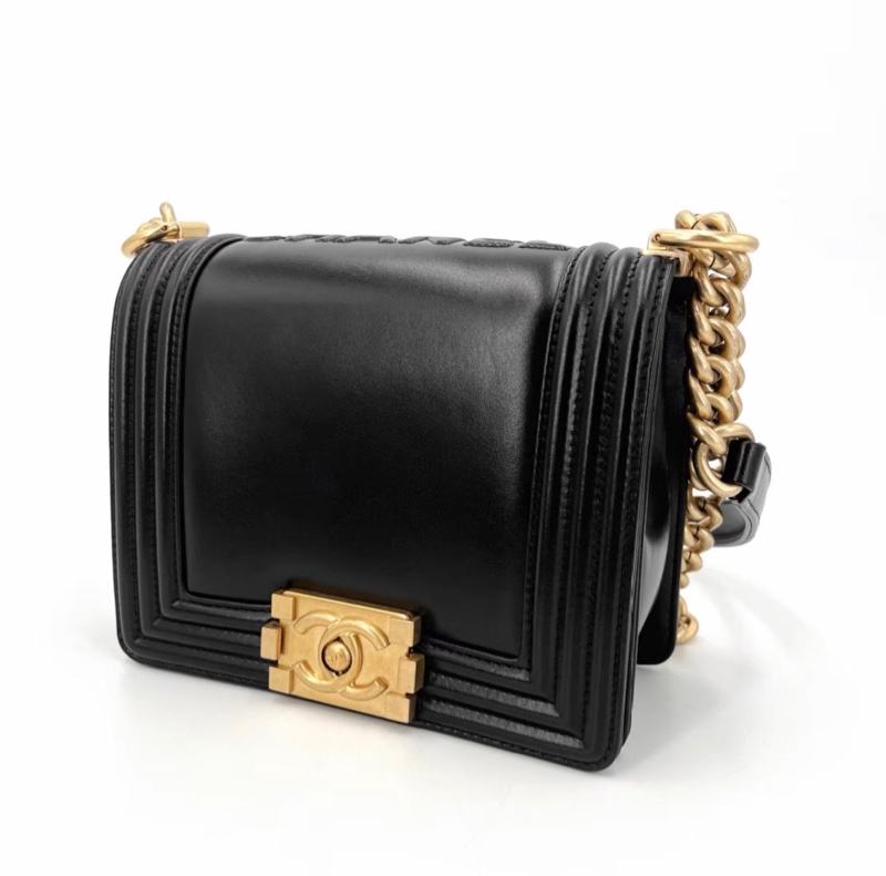 Chanel 22c 黑金 leboy mini 芯片 黑金鍊條 牛皮 光面-1