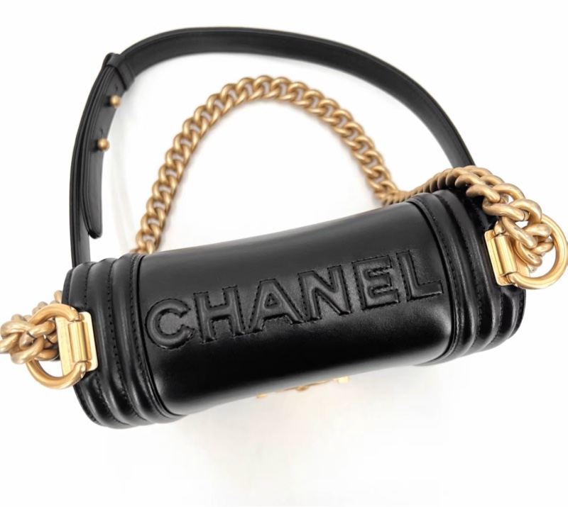 Chanel 22c 黑金 leboy mini 芯片 黑金鍊條 牛皮 光面-5