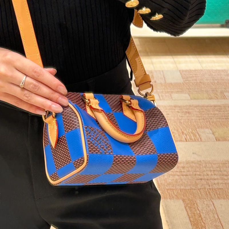 LV 芯片款Speedy nano棋盤格16.5*12*9cm  98新配件肩帶 鎖頭 鑰匙 購證 塵袋-1