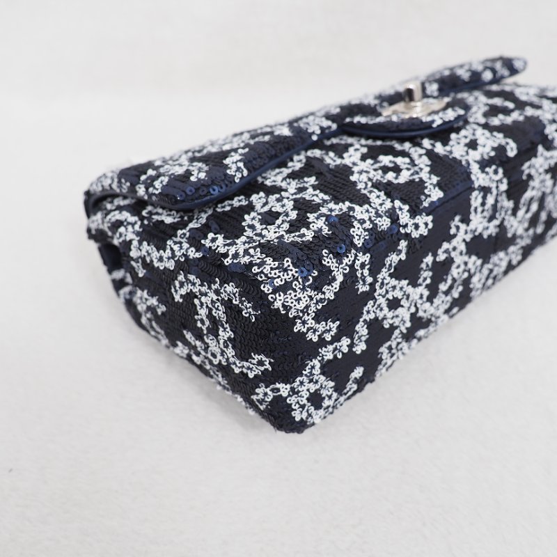限量版稀有款!Chanel 19P CF25 Classic flap sequin 深藍色白色珠片翻蓋包-4
