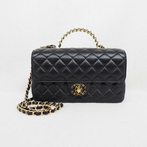 Chanel 24C CF23 Handle Black classic flap 香奈兒 黑色水鑽手柄單肩翻蓋包