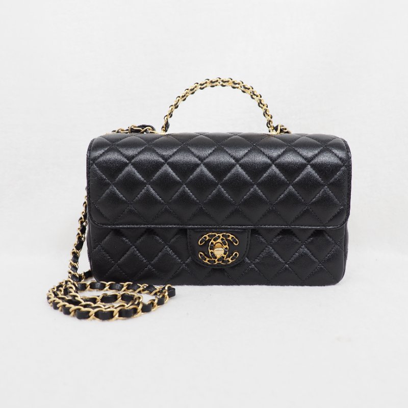 Chanel 24C CF23 Handle Black classic flap 香奈兒 黑色水鑽手柄單肩翻蓋包-5