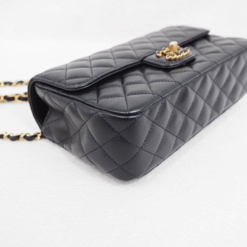 Chanel 24C CF23 Handle Black classic flap 香奈兒 黑色水鑽手柄單肩翻蓋包-10