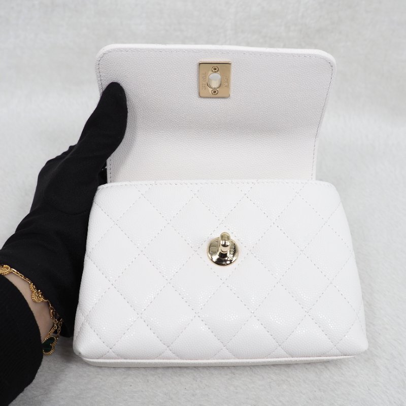 Chanel 24K Nano Coco Handle Caviar 香奈兒白色魚子醬芯片-10