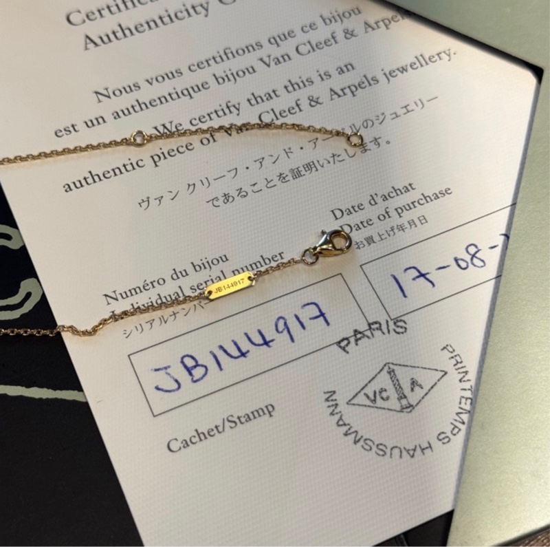 有保卡!VCA 白貝母中花18k金項鍊 Vintage Alhambra-9