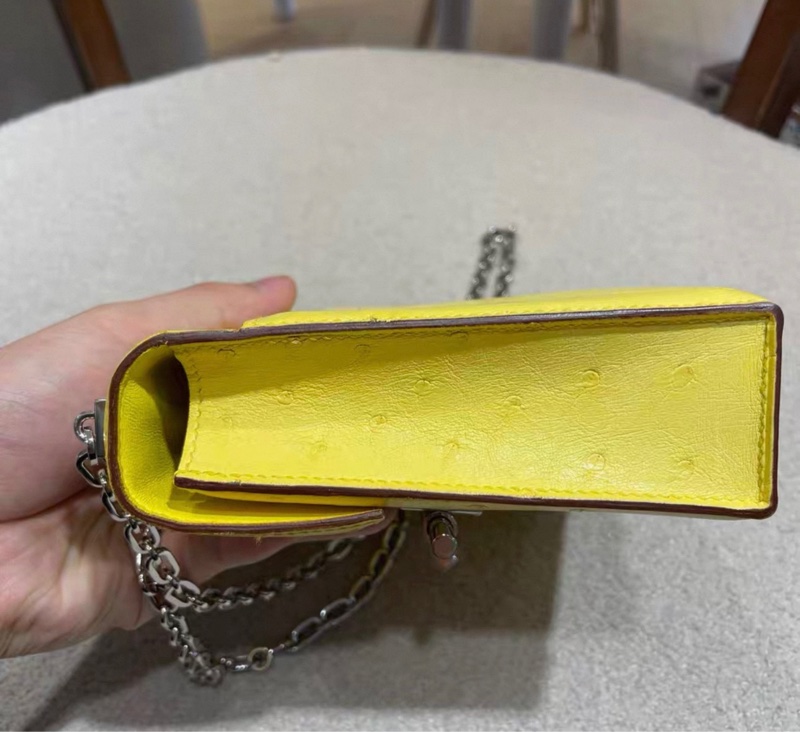 Hermes 愛馬仕 mini verrou 手槍包 金扣 檸檬黃鴕鳥皮 U刻-1
