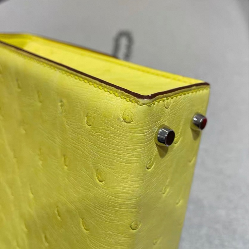 Hermes 愛馬仕 mini verrou 手槍包 金扣 檸檬黃鴕鳥皮 U刻-3