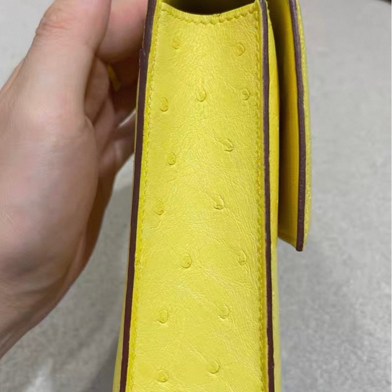 Hermes 愛馬仕 mini verrou 手槍包 金扣 檸檬黃鴕鳥皮 U刻-7