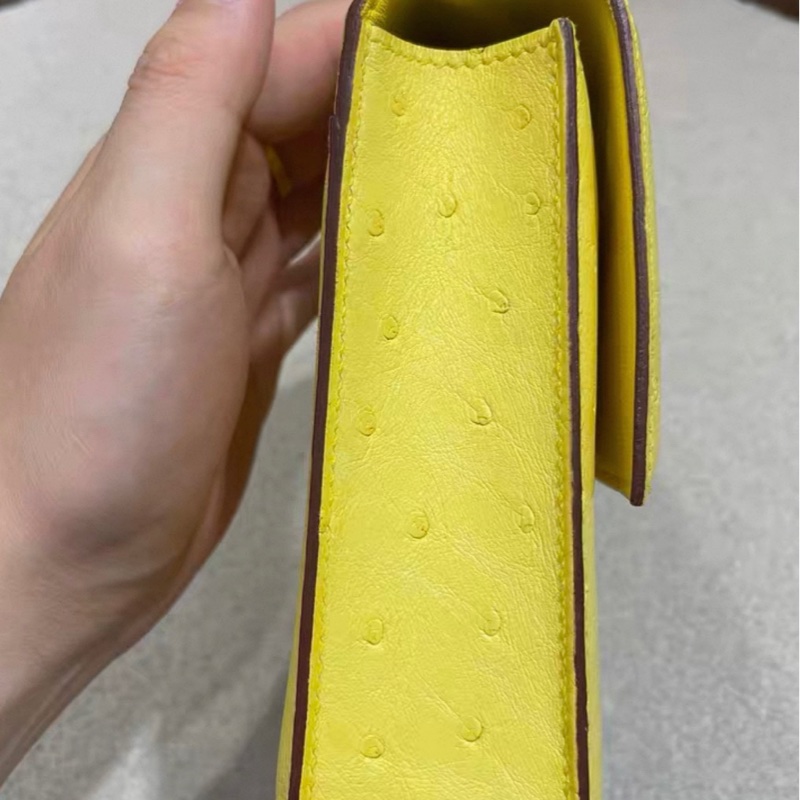 Hermes 愛馬仕 mini verrou 手槍包 金扣 檸檬黃鴕鳥皮 U刻-10