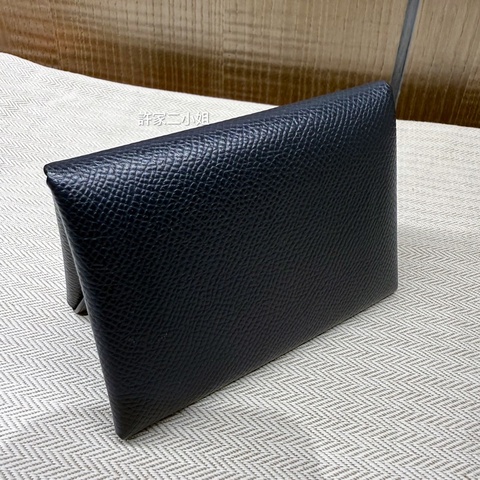 Hermes 98新 二手閒置Calvi Duo 午夜藍雙層釦式零錢卡包