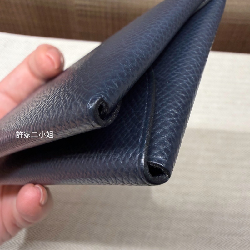 Hermes 98新 二手閒置Calvi Duo 午夜藍雙層釦式零錢卡包-9