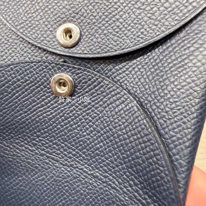 Hermes 98新 二手閒置Calvi Duo 午夜藍雙層釦式零錢卡包-10