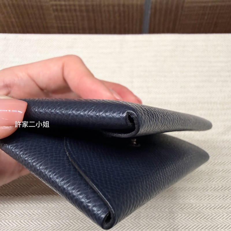 Hermes 98新 二手閒置Calvi Duo 午夜藍雙層釦式零錢卡包-14