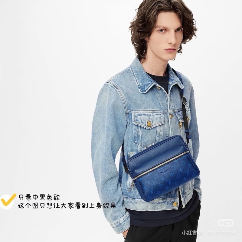 LV M30242 outdoor Monogram藍色老花拼皮郵差 斜背包-5