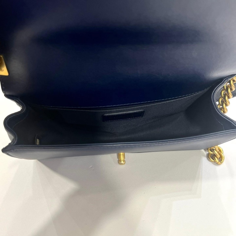 CHANEL 香奈兒 藍色 羊皮 菱格 25公分boy鍊包/肩背包/斜背包-8