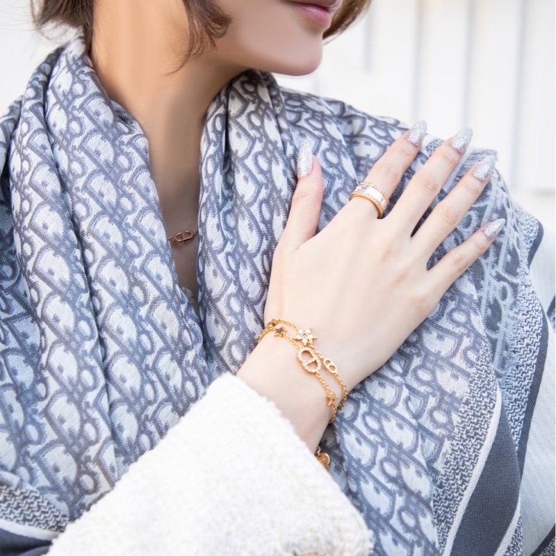 Dior Oblique 牛仔藍色喀什米爾羊毛混紡大方型披巾/圍巾-1