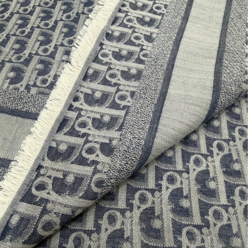 Dior Oblique 牛仔藍色喀什米爾羊毛混紡大方型披巾/圍巾-11