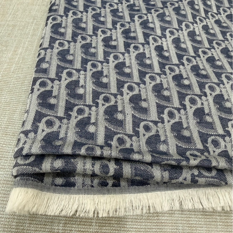 Dior Oblique 牛仔藍色喀什米爾羊毛混紡大方型披巾/圍巾-12