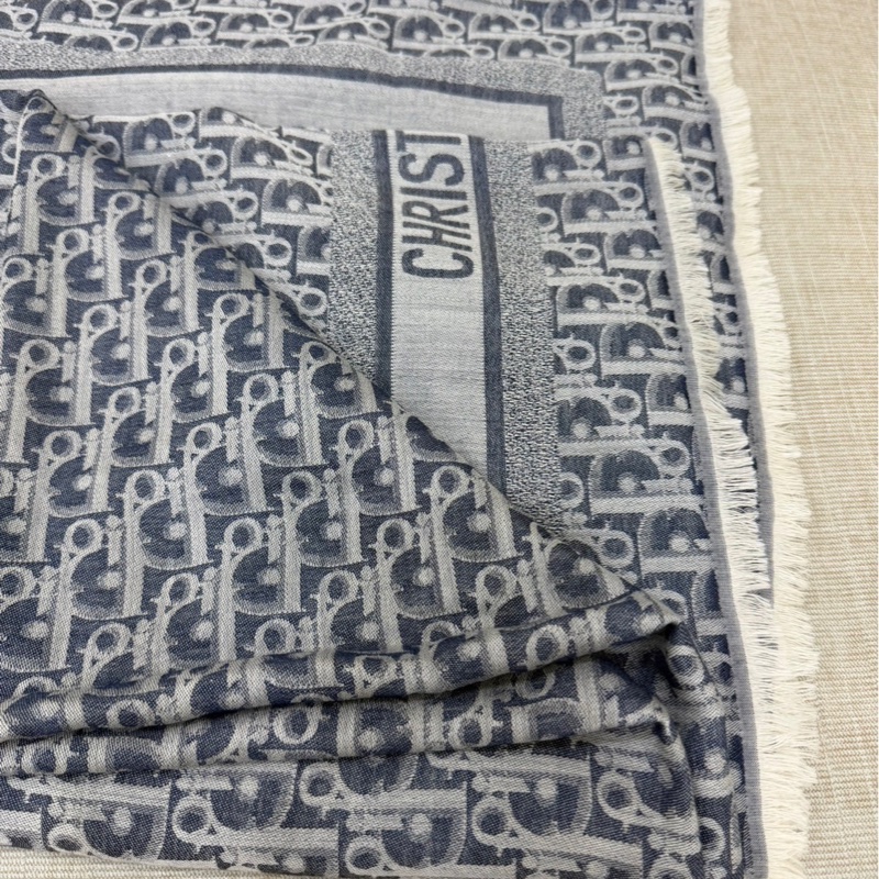 Dior Oblique 牛仔藍色喀什米爾羊毛混紡大方型披巾/圍巾-15