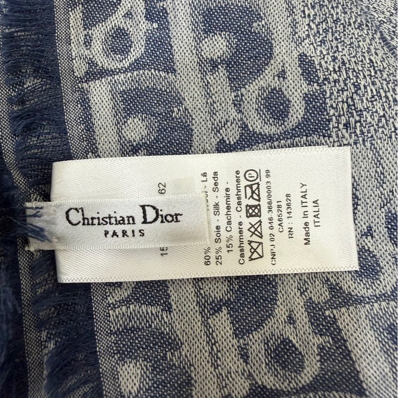 Dior Oblique 牛仔藍色喀什米爾羊毛混紡大方型披巾/圍巾-17