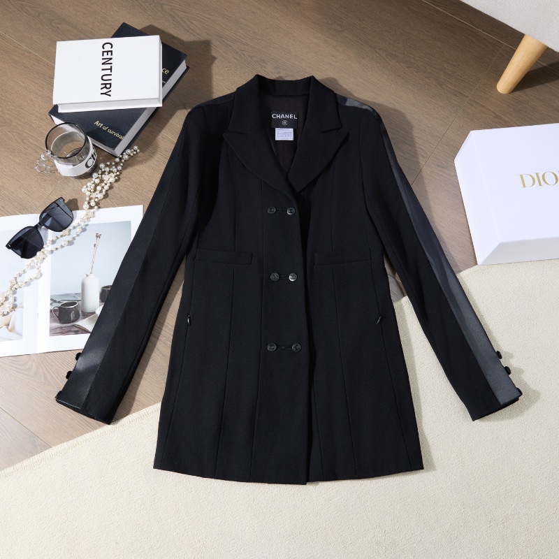 ❤️CHANEL 拼接款修身長款外套 經典CC紐扣-0