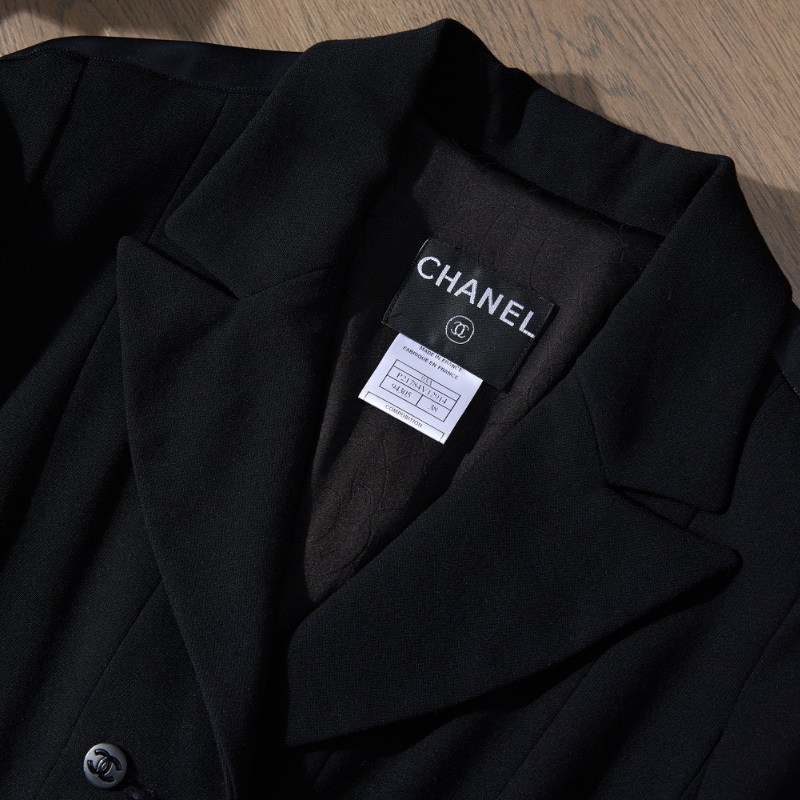 ❤️CHANEL 拼接款修身長款外套 經典CC紐扣-2