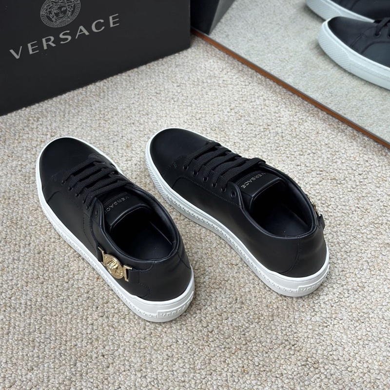 VERSACE 範思哲 黑色全皮系帶休閒鞋 板鞋 經典美杜莎浮雕標識 DST355DS 尺碼35-3