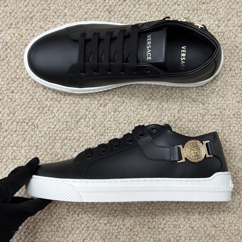 VERSACE 範思哲 黑色全皮系帶休閒鞋 板鞋 經典美杜莎浮雕標識 DST355DS 尺碼35-4