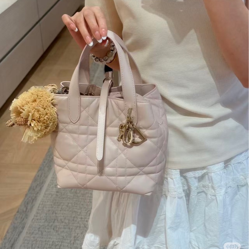 Dior 迪奧砂岩粉小牛皮 Toujours直式小型托特包 藤格紋手提斜背包 M2835OSNW-3