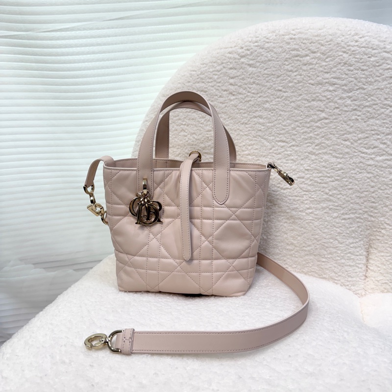 Dior 迪奧砂岩粉小牛皮 Toujours直式小型托特包 藤格紋手提斜背包 M2835OSNW-4