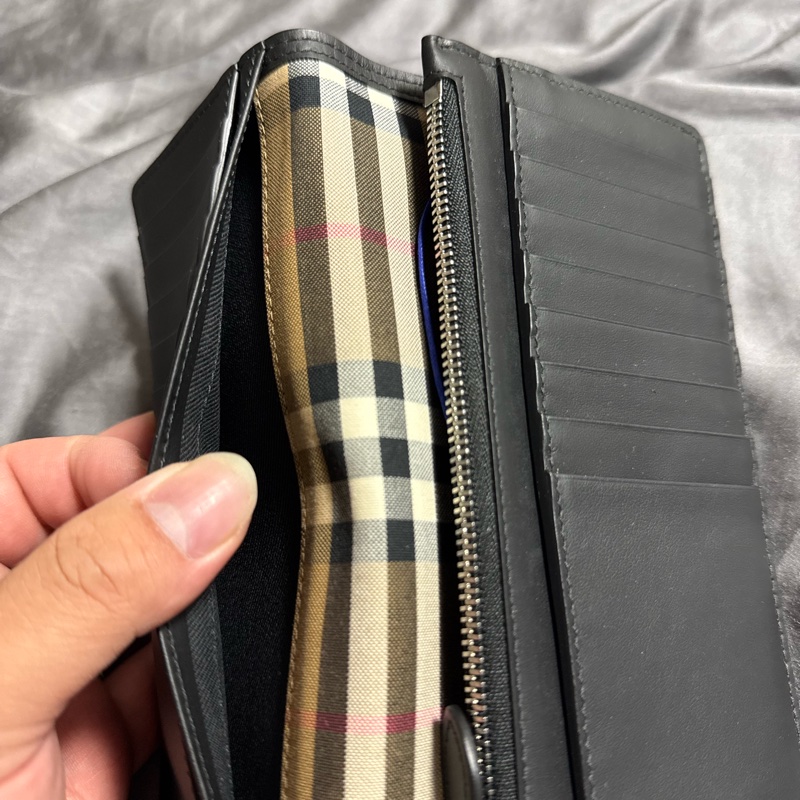 BURBERRY 荔枝紋牛皮內格紋長夾 80840701-12