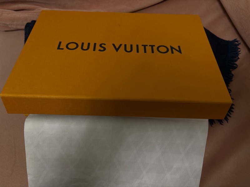 Louis Vuitton LV Damier 羊毛圍巾 深藍棋盤格 男款圍巾 義大利製 附盒-3