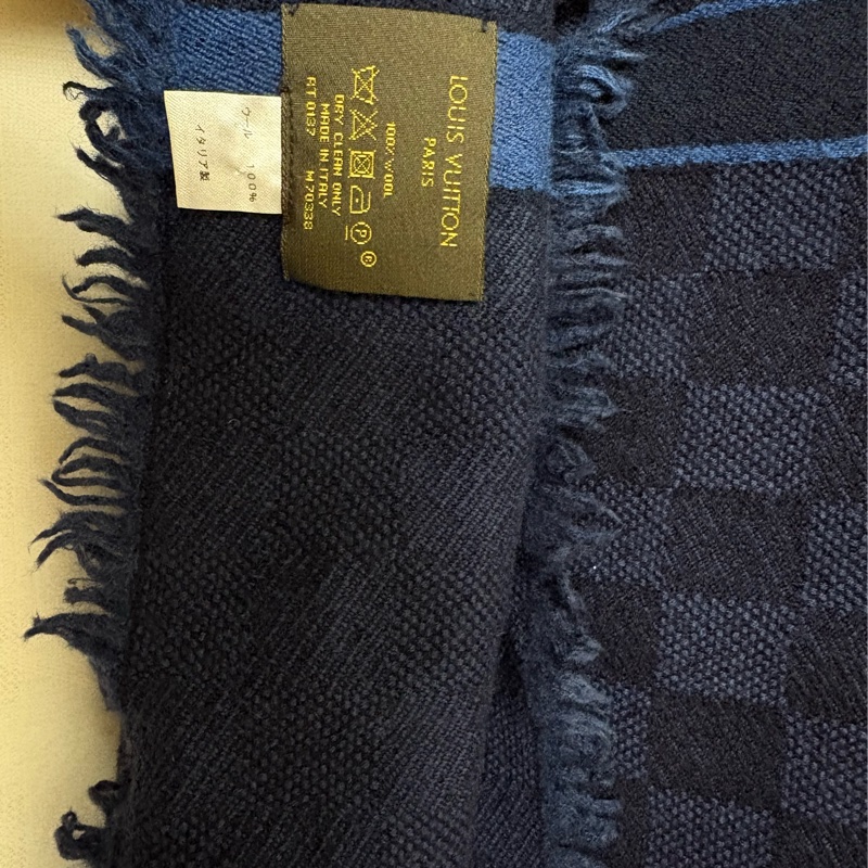 Louis Vuitton LV Damier 羊毛圍巾 深藍棋盤格 男款圍巾 義大利製 附盒-4