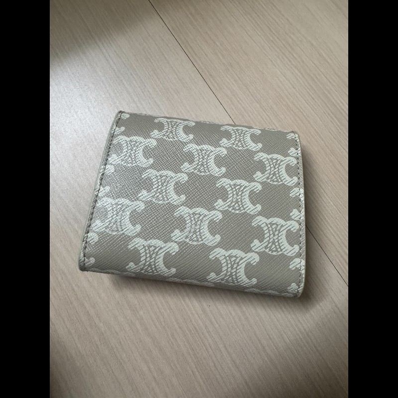 Celine 凱旋門 金扣 短夾 白色老花 焦糖 全新 義大利購入-1