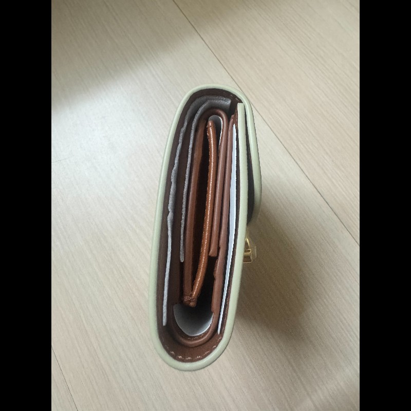 Celine 凱旋門 金扣 短夾 白色老花 焦糖 全新 義大利購入-3