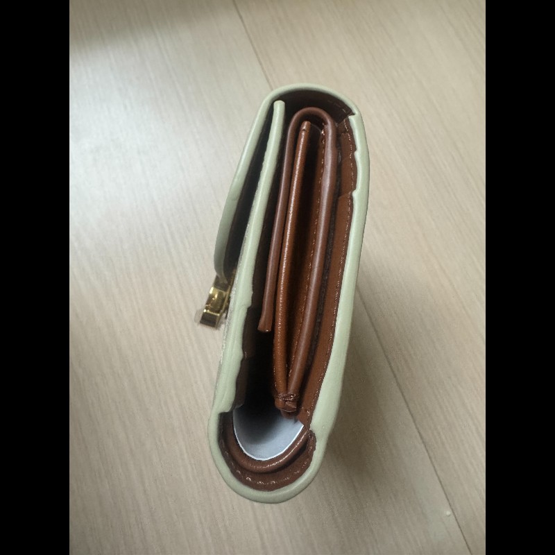 Celine 凱旋門 金扣 短夾 白色老花 焦糖 全新 義大利購入-4