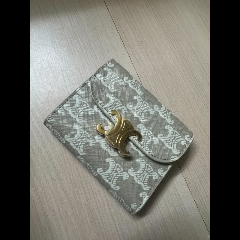 Celine 凱旋門 金扣 短夾 白色老花 焦糖 全新 義大利購入-12