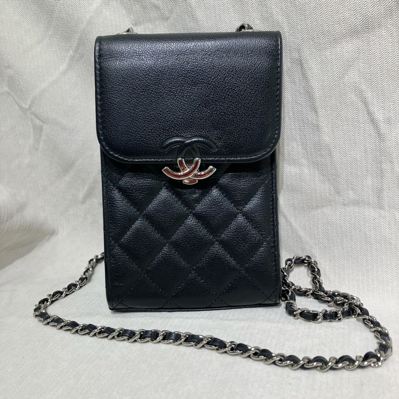 Chanel 香奈兒 95新黑銀手機包 (閒置品)-0