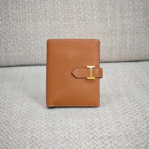 愛馬仕Hermes Bearn 棕色金扣 錢包卡包