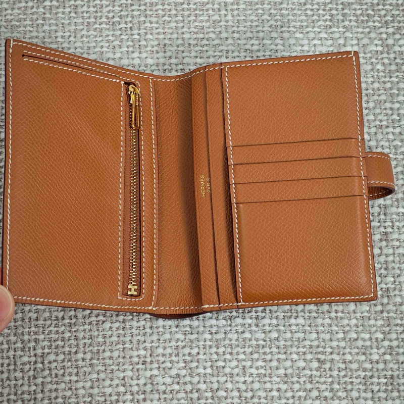 愛馬仕Hermes Bearn 棕色金扣 錢包卡包-10