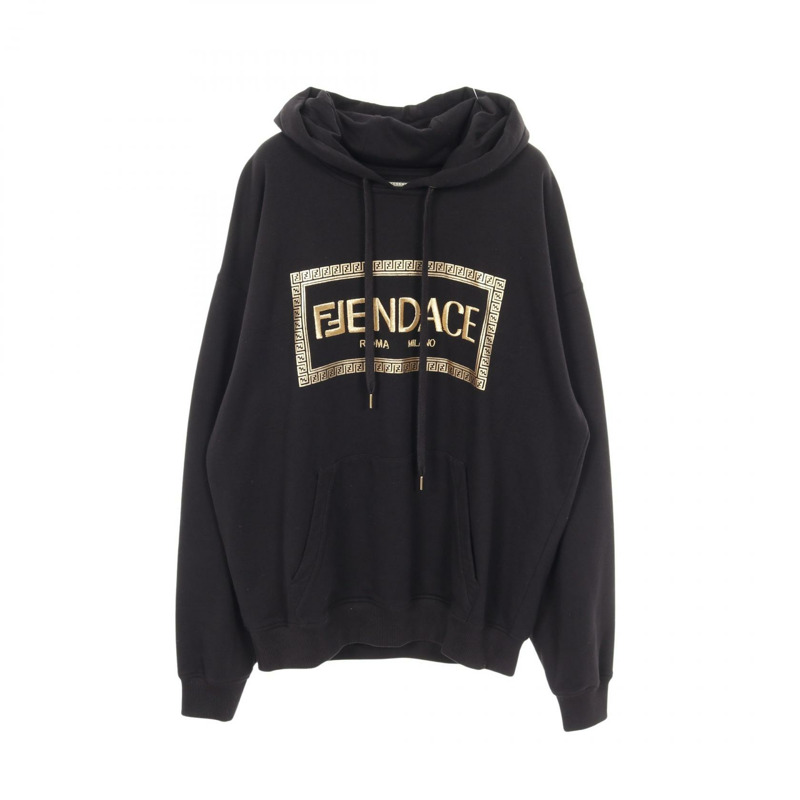 FENDI x VERSACE FENDACE 美杜莎刺繡連帽衫，純棉材質，黑色，二手男款 #M-0