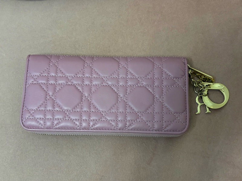 Dior Lady Dior 粉紫羊皮長夾｜拉鍊長夾-9