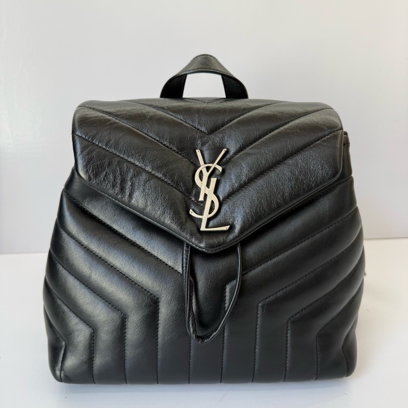 YSL 聖羅蘭 黑色牛皮後背包 LOULOU BACKPACK 487220-0